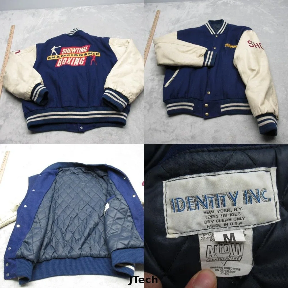 Vintage Showtime Boxing Leather Jacket Mens Medium Blue Quilted USA Thrashed